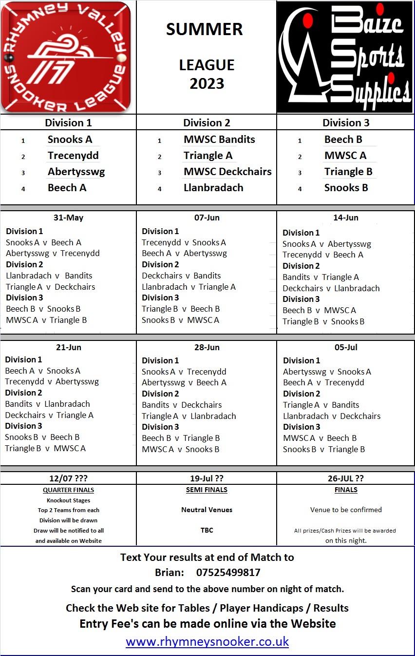 Summer Fixtures 2023